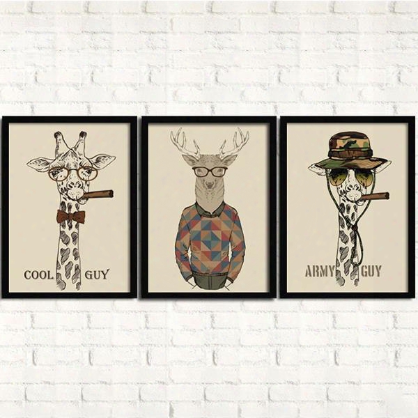 Creative Cartoon Character Mrr. Cool Guy And Army Guy 3-panel Framed Wall Art Prnts