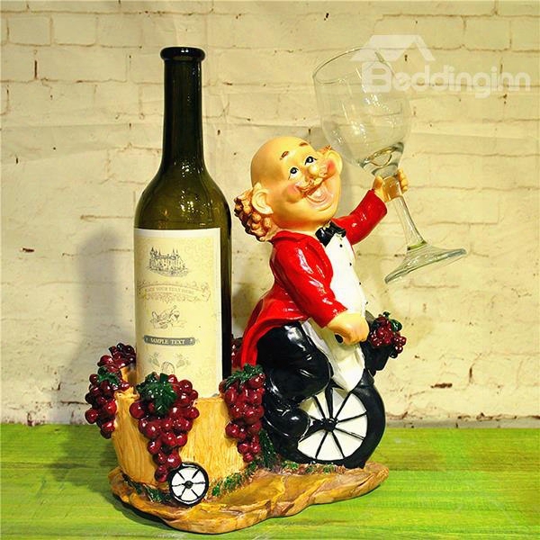 Creative Chef Riding Single Wheel Resin 1-bottle 1-cup Wine Rack