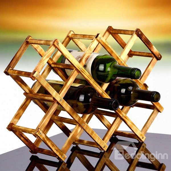 Creative Classic Foldable Wood 10-bottle Wine Rack