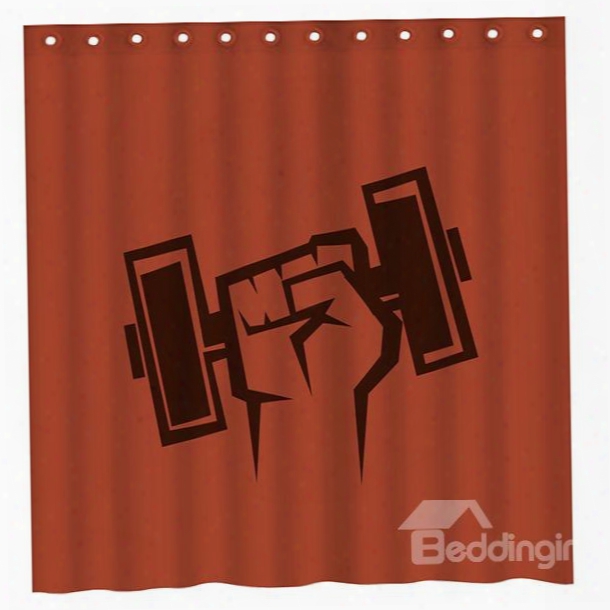 Creative Concise Weightlifting Print Brick Red 3d Shower Curtain