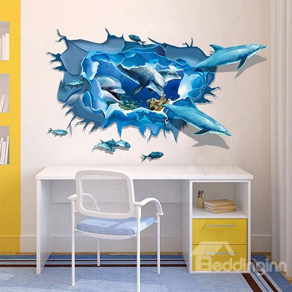 Creative Dolphins Swimming Off The Wall Nursery Removable 3d Wall Sticker
