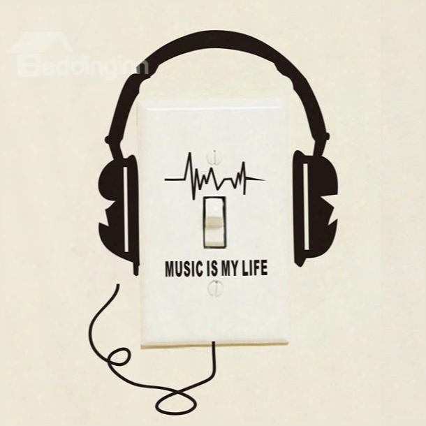 Creative Headphone Music Is My Life Removable Switch Wall Sticker