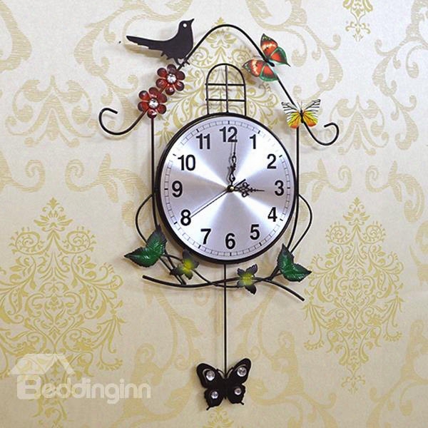 Creative Iron Birdhouse And Butterfly Decorative Wall Clock