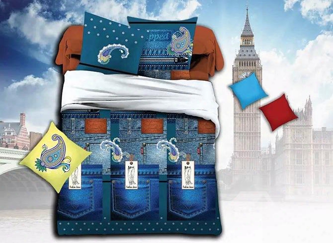 Creative Jeans Print Polyester 4-piece Duvet Cover Sets