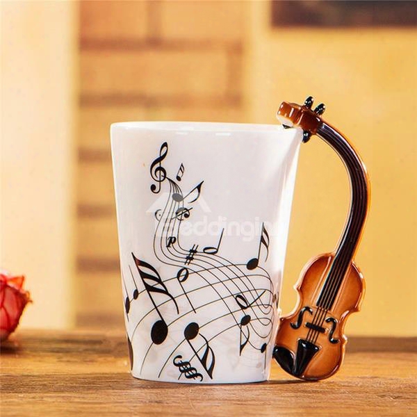 Creative Musical Theme Violin Design Handle Ceramic Coffee Mug