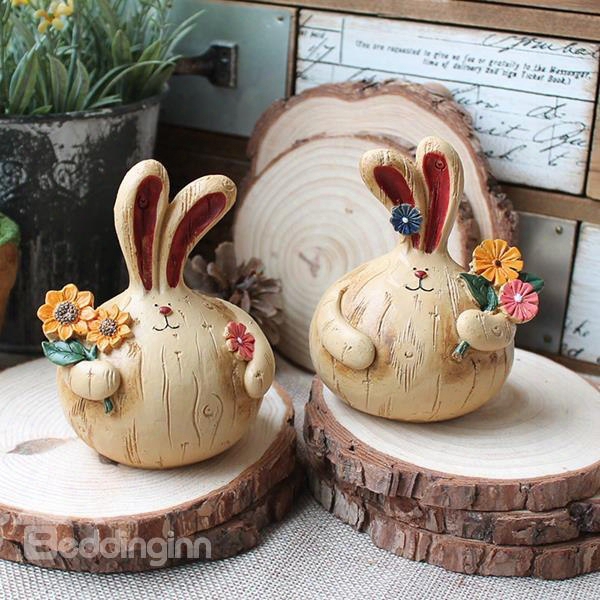 Creative Onion Design Long Ear Bunny 1-pair Resin Desktop Decoration