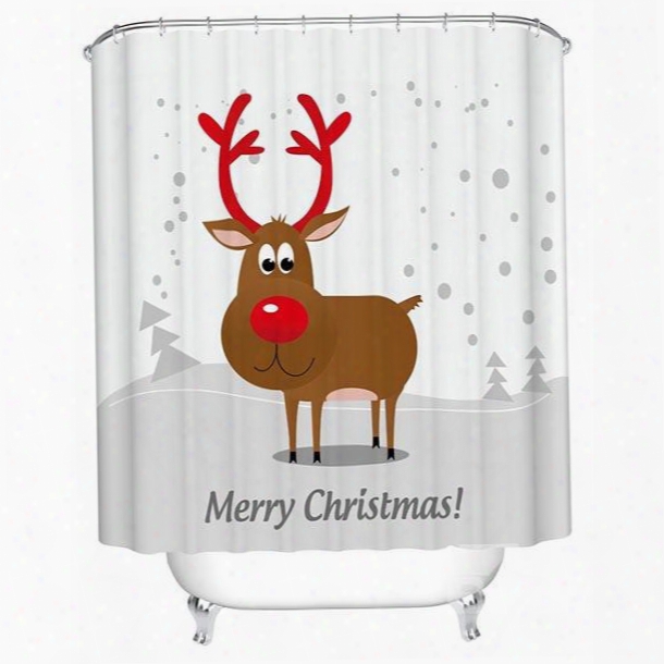 Cute Adorable Cartoon Christmas Deer Printing 3d Shower Curtain