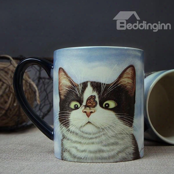 Cute Fluffy Cat Ceramics Handled Coffee Mug