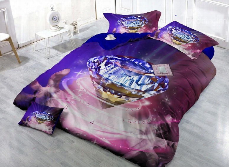 Diamond With Musical Notes Surrounding Digital Print 4-piece Cotton Silky Duvet Cover Sets