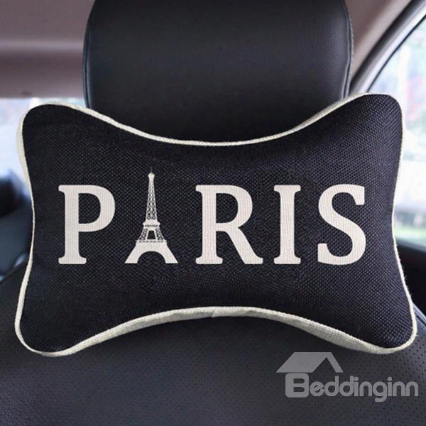 Elegant Dual Colored Letter Paris Patterned Car Neckrest Pillow