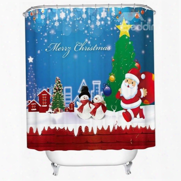 Fabulous Lively Snowman And Santa Printing Christmas Them 3d Shower Curtain