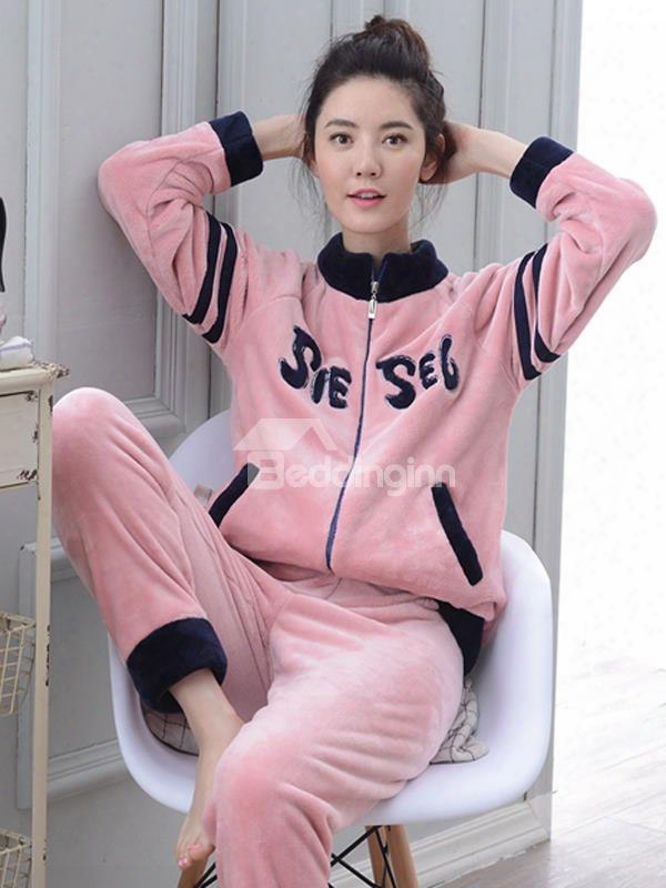 Faddish Leisure Style Girlish Pink Flannel Pajamas Sets