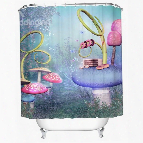 Fancy Fairytale Colorful Mushroom World 3d Shower Curtain