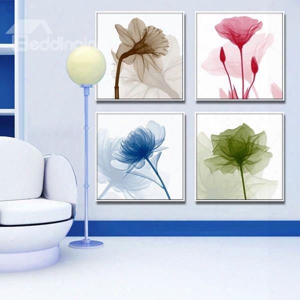 Fantastic Abstract 4-color Flowers Canvas 4-panel Wall Art Prints