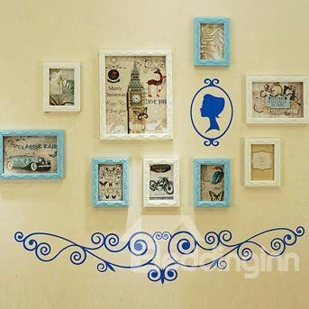 Fantastic Wall Photo Frame Set With Blue Wall Stickers