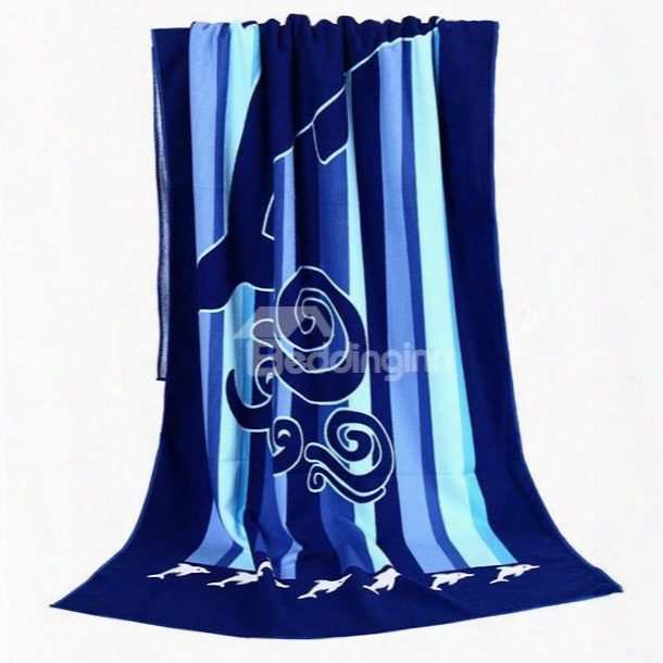 Fashion Dark Blue Dolphin Printing Bath Towel