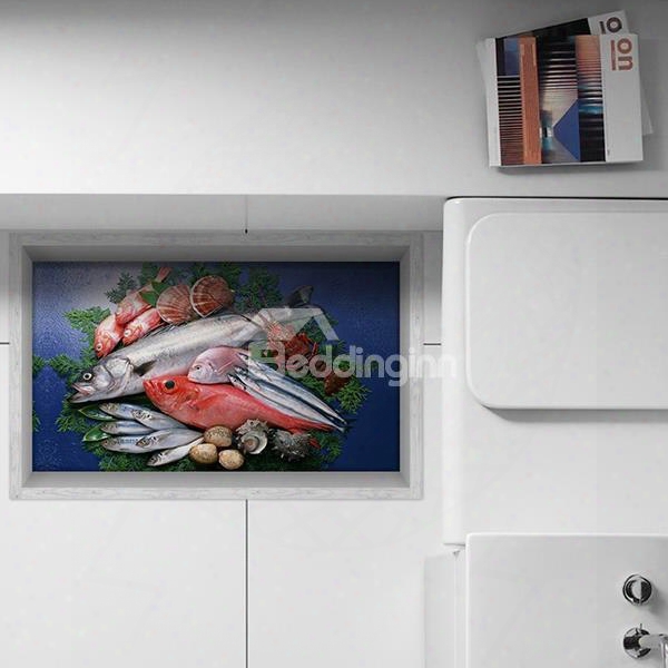 Feast Of Fish And Seafood Slipping-preventing Water-proof Bathroom 3d Floor Sticker