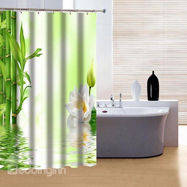 Fresh Chinoiserrie Style Bamboo And Lotus 3d Shower Curtain