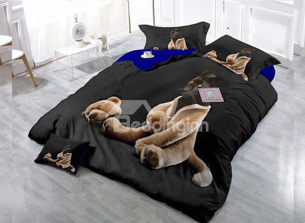 Funny Coats Animal Digital Print 4-piece Cotton Duvet Coverr Set