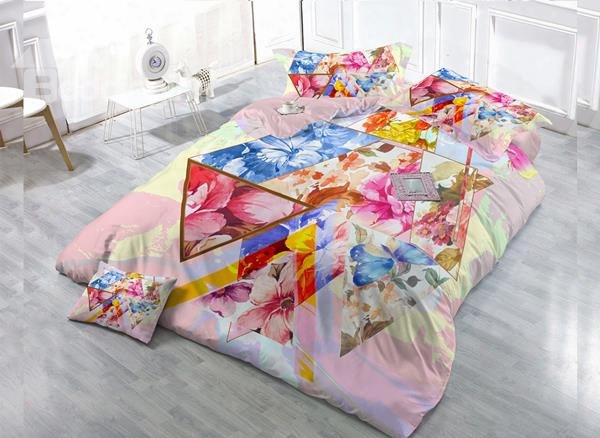 Geometric Figure Petal 4-piece High Density Satin Drill Duvet Cover Sets