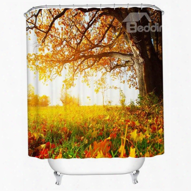 Glamorous Autumn Falling Leaves View 3d Shower Cuetain