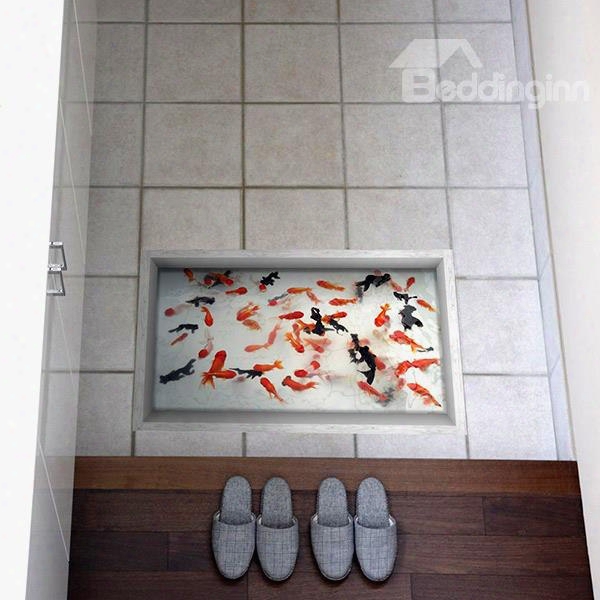 Golden And Black Fish Slipping-preventing Water-proof Bathroom 3d Floor Sticker