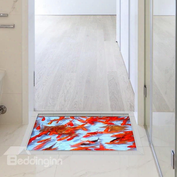 Golden Fish In Clear Water Slipping-preventing Water-proof Bathroom 3d Floor Sticker