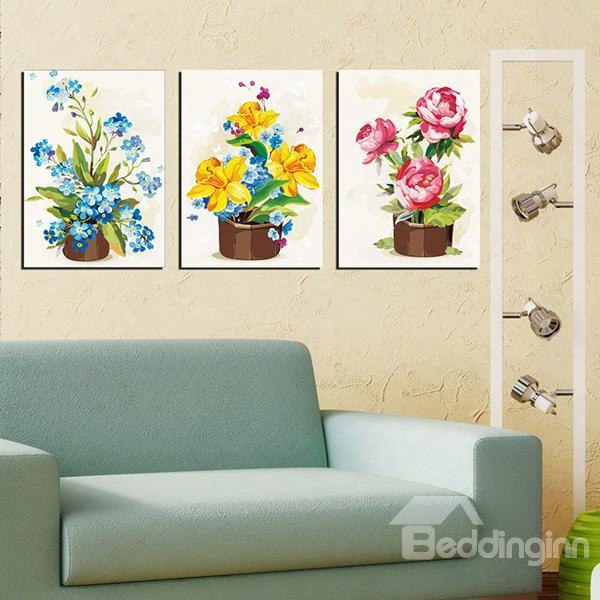 Gorgeous Multi-color Flower Sets 3-panel Canvas Wall Art Prints