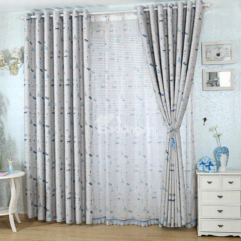 Gray Cute Cartoon Cats Design Energy Saving Curtain