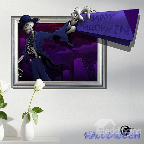 Happy Halloween Skeleton Man In Suits 3d Wall Sticker