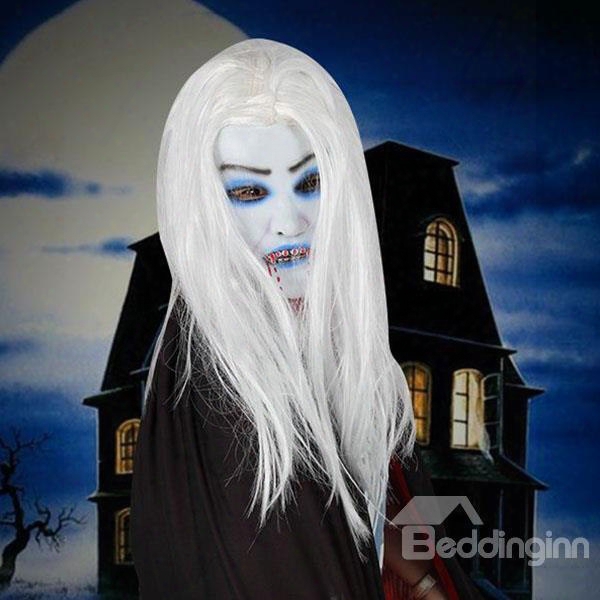 Horrible White Hair Vampire Design Halloween Mask