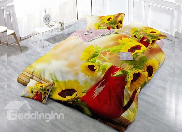 In A Bottle Of Sunflower 4-piece High Density Satin Drill Duvet Cover Sets