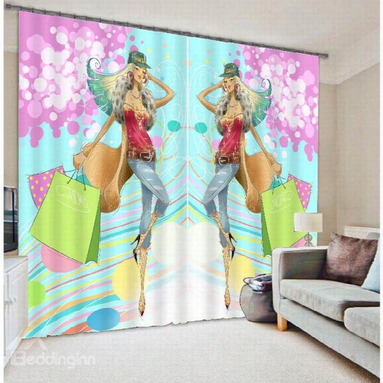 Kid's Cartoon Fashion Girl Print 3d Blackout Curtain