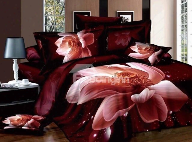 Lifelike 3d Lotus Print One Pair Pillowcases