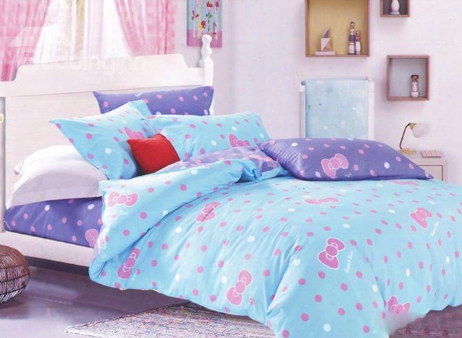 Lovely Bowknot And Polka Dots 4-piece Cotton Kids Duvet Cover Sets