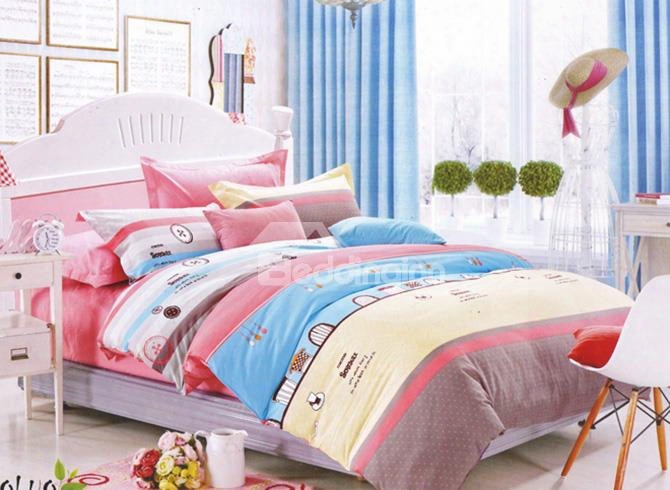 Lovely Color Joint Pattern 4-piece Organic Cotton Kids Duvet Cover Sets