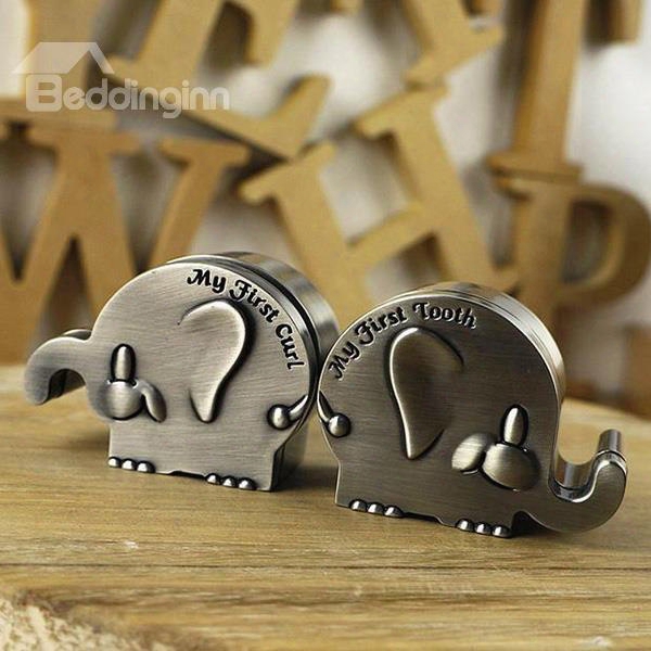 Lovely Little Elephants Zinc Alloy Baby First Teeth And Curl Keepsake Box