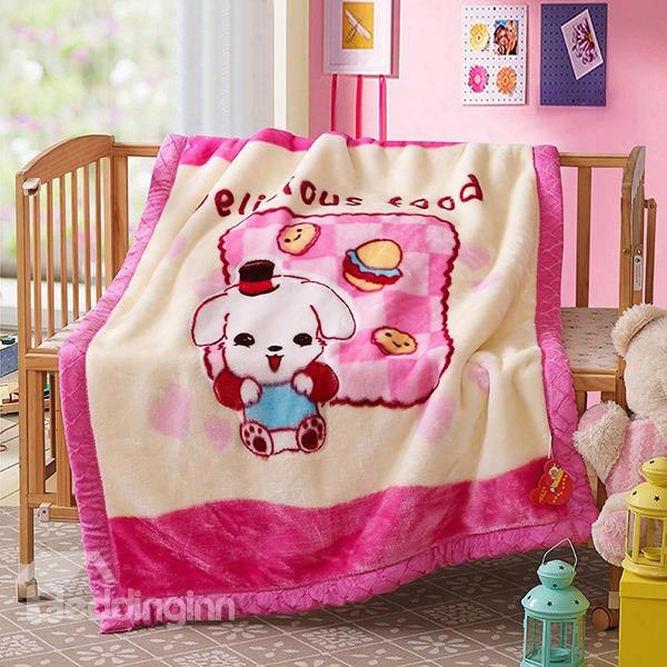 Lovely Pink Dog And Delicious Food Printbaby Blanket