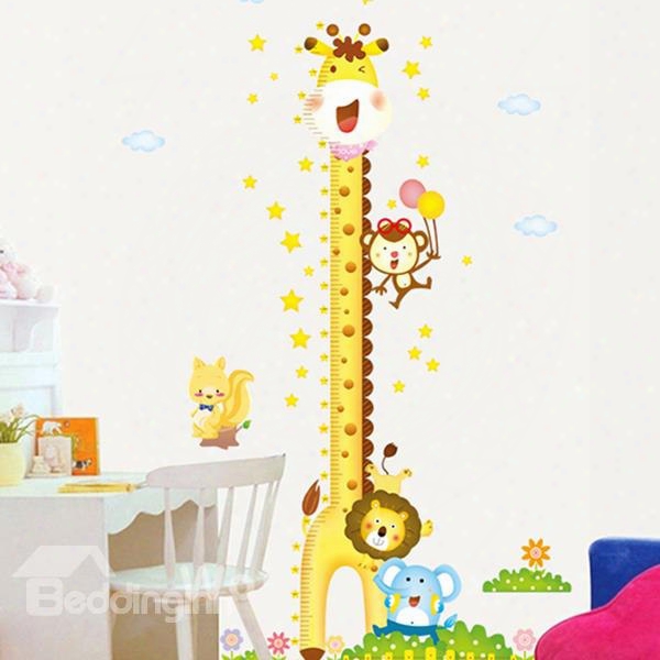 Lovely Tall Giraffe Print Height Measurement Kids Wall Decal