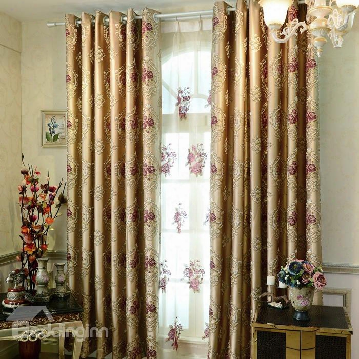Luxury Floral Embossed Jacquard Grommet Top Curtain