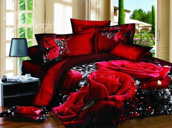 Magnificent Red Rose Print Cotton Flat Sheet