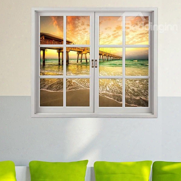 Marvelous Bridge In Sunset Window View 3d Wall Sticker