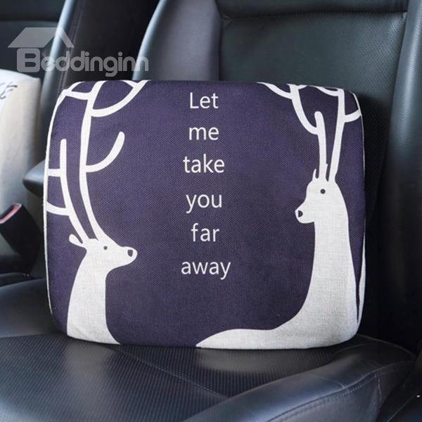 Meaningful Dual Deers Patterned Linen Car Pillow