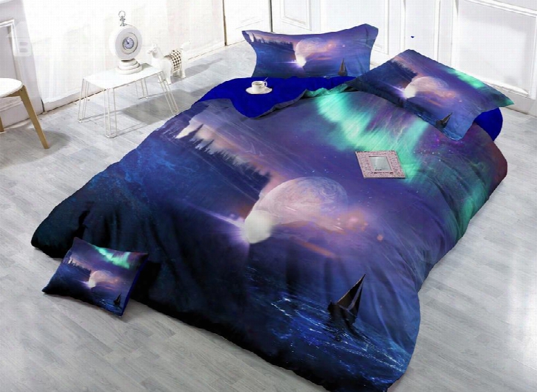 Miraculous Interstellar Landscape Digital Print 4-piece Cotton Duvet Cover Set