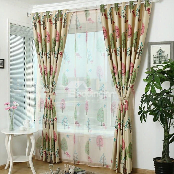 Modern High Quality Tree Pattern Grommet Top Curtain