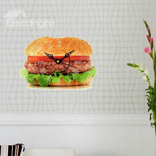 Mouth-watering Hamburger Design 3d Sticker Wall Clock