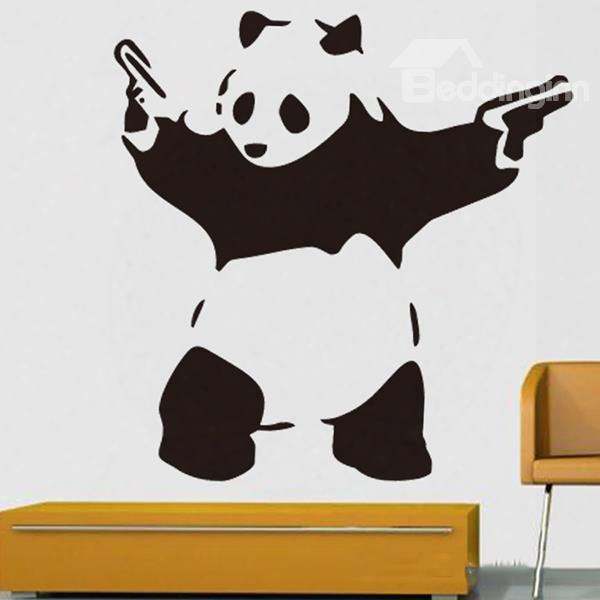 Musketeer Panda Holding Handguns In Both Hands Removable Wall Sticker