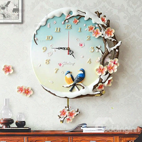 Pastoral Plum Blossom And Magpie Resin Wall Clock