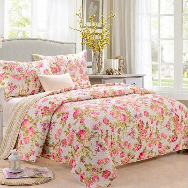 Pastoral Red Flowers Design 3-piece Cotton Bed In A Bag