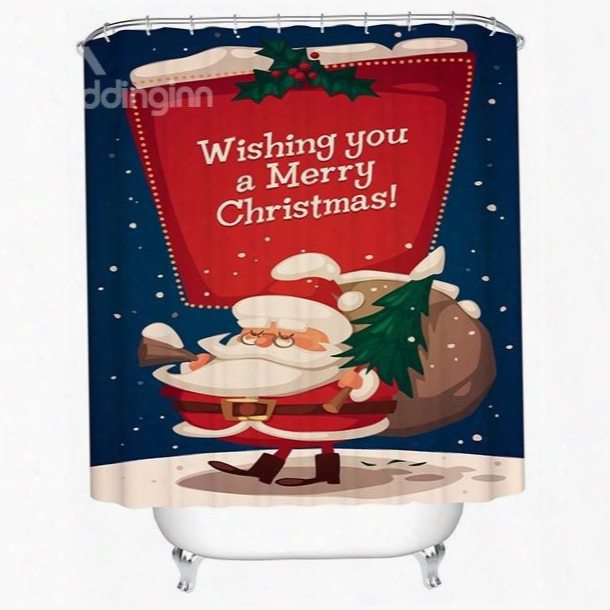 Peaceful Christmas Night With A Funny Santa Printing 3d Shower Curtain